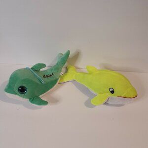2 Dolphin Plush Kellytoy Unbranded Big Eyes Maui Embroidered Stuffed Animal Fish